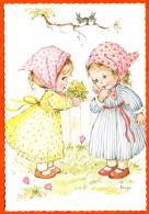 CP Enfants 2 Fillettes Bouquet Fleurs Illustrateur Carte Vierge TBE - Contemporary (from 1950)