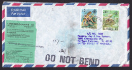 Seychelles: Airmail Cover To USA, 1980, 2 Stamps, Octopus, Fish, Shell Animal, C1 Customs Label (damaged, See Scan) - Seychelles (1976-...)