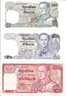 Lot De 3 Billets Thaïlande: 20, 50 Et 100 Baht (0 D 5275303, 9 F 6604436, 2 B 7807126) Roi Rama IX - Tailandia