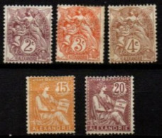 ALEXANDRIE    -   1902  .  Y&T N° 20 - 21 - 22 - 25 - 26  (*) - Unused Stamps