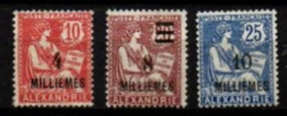 ALEXANDRIE    -   1921  .  Y&T N° 52 - 54 - 55  (*) - Nuovi