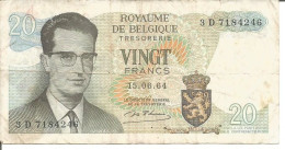 BELGIUM 20 FRANCS 15/06/1964 - 20 Franchi