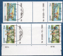 Aland 1991 Norden Holliday Stamps Gutter Pair Cancelled Canoe, Bicycle - Other & Unclassified