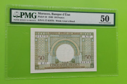 MAROC MOROCCO MARRUECOS MAROKKO BANQUE D'ETAT 50 FRANC 1949 PMG AUNC - Marokko