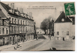 Carte Postale Ancienne Chatillon Sur Seine - Place De L'Hôtel De Ville Et Rue Président Carnot - Chatillon Sur Seine
