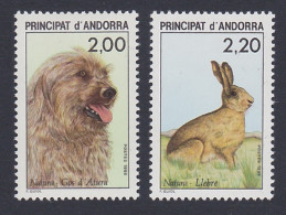 Andorra Fr. Dog Hare Nature Protection 2v 1988 MNH SG#F413-F414 MI#394-395 Sc#367-368 - Unused Stamps