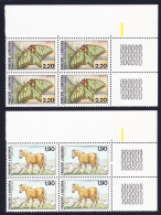 Andorra Fr. Horse Butterfly Nature Protection 2v T2 Corner Blocks Of 4 1987 MNH SG#F393-F394 MI#382-383 Sc#355-356 - Nuovi