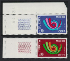 Andorra Fr. Post Horn Europa CEPT 2v Coin Labels 1973 MNH SG#F245-F246 - Neufs