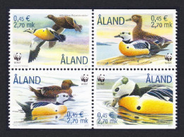 Aland Is. Birds WWF Steller's Eider 4v Block Of 4 2001 MNH SG#184-187 MI#183-186 Sc#185 A-d - Ålandinseln