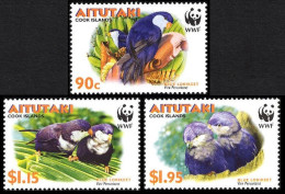 Aitutaki Birds WWF Tahitian Blue Lorikeet 3v 2002 MNH SG#718-720 MI#773-775 Sc#5343-536 - Aitutaki