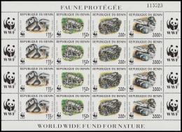 Benin WWF Pythons Sheetlet Of 4 Sets 1999 MNH SG#1812-1815 MI#1159-1162 Sc#1086 A-d - Benin – Dahomey (1960-...)