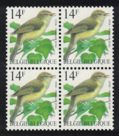 Belgium Willow Warbler Bird Buzin 'Pouillot Fitis' 14f Block Of 4 1995 MNH SG#3088 MI#2675 Sc#1446A - Ungebraucht
