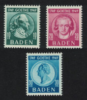 Baden Birth Goethe Poet 3v 1949 MNH SG#FB47-FB49 - Andere & Zonder Classificatie