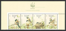Azores Birds WWF Sao Miguel Bullfinch Top Strip Of 4v Logo 1990 MNH SG#500-503 MI#405-408 Sc#385-388 - Azores