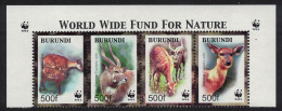Burundi WWF Sitatunga Top Strip Of 4v WWF Logo 2004 MNH SG#1638-1641 MI#1867-1870 Sc#774 A-d - Unused Stamps