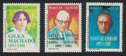 Brazil Writers' Birth Centenaries 3v 1993 MNH SG#2604-2606 MI#2553-2555 - Unused Stamps