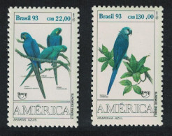 Brazil Birds Endangered Macaws UPAEP 2v 1993 MNH SG#2599-2600 MI#2548-2549 Sc#2423-2424 - Unused Stamps