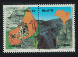 Brazil Leopard Bird Pair 1992 MNH SG#2549-2550 MI#2489-2490 Sc#2383a - Nuovi