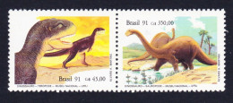 Brazil Dinosaurs 2v Pair 1991 MNH SG#2483-2484 Sc#2319a - Unused Stamps