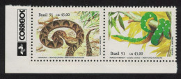 Brazil Snakes Jararaca Green Tree Boa 2v Corner Pair 1991 MNH SG#2481-2482 - Ungebraucht