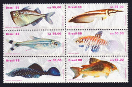 Brazil Fish Block Of 6 1988 MNH SG#2334-2339 - Unused Stamps