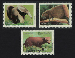 Brazil Bush Dog Porcupine Anteater 3v 1988 MNH SG#2317-2319 MI#2259-2261 Sc#2141-2143 - Ongebruikt