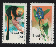 Brazil Tamarin Monkey Orchid Nature Protection 2v 1976 MNH SG#1589-1590 Sc#1438-1439 - Unused Stamps