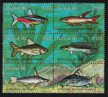 Brazil Freshwater Fish Block Of 6 1976 MNH SG#1613-1618 - Unused Stamps
