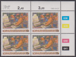 Bophuthatswana Car Upholstery Manufacturing Block Of 4 1985 MNH SG#135 - Bophuthatswana