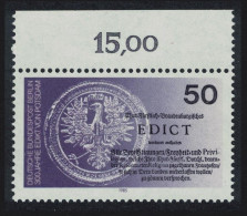 Berlin Edict Of Potsdam Admitting Huguenots To Prussia Top Margin 1985 MNH SG#B705 - Unused Stamps