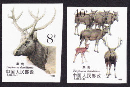 China Pere David's 2v Deer Imperf 1988 MNH SG#3590-3591var MI#2213-2214B Sc#2182-2183 - Unused Stamps