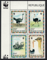 Chad Birds WWF North African Ostrich Corner Block Of 4 1996 MNH MI#1370-1373 Sc#693 A-d - Tschad (1960-...)