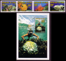 Chad Fish Diving Coral Reef Life Strip 4v+MS 1996 MNH MI#1365A-1368A+Block 260A - Tchad (1960-...)