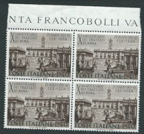 Italia, Italy, Italie, Italien 1967; Anniversario Dei Trattati Di Roma , Lire 40. Quartina Di Bordo Superiore. - Comunità Europea