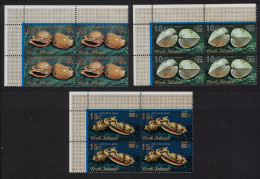 Cook Is. Shells 3c Corner Blocks Of 4 Overprint 1979 MNH SG#646-648 - Cookeilanden
