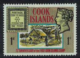 Cook Is. Village Scene 1d. Stamp Of 1892 And Queen Victoria 1967 MNH SG#222 - Cookeilanden