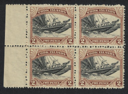 Cook Is. Double Maori Canoe 2d Block Of 4 PERF 14! 1932 MNH SG#101a MI#31C - Cookinseln