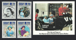 Falkland Is. Queen Elizabeth The Queen Mother 4v+MS 1985 MNH SG#505-MS509 MI#427-430+Block 5 Sc#420-424 - Falkland