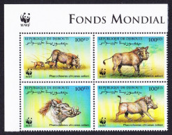 Djibouti WWF Eritrean Warthog 4v Corner Block Of 4 WWF Logo 2000 MNH SG#1192-1195 MI#678-681 Sc#795 A-d - Djibouti (1977-...)