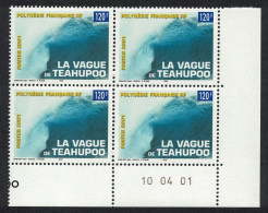 Fr. Polynesia Teahupoo Surfing Heaviest World's Wave Corner Block Of 4 2001 MNH SG#907 - Unused Stamps