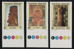 Fr. Polynesia Religious Sculptures By Damien Haturau 3v Imperf 1983 MNH SG#389-391 MI#372-374 - Unused Stamps