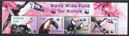 Guyana Birds WWF Toucans Top Strip Of 4v WWF Logo 2003 MNH SG#6406-6409 MI#7626-7629 Sc#3792 A-d - Guyana (1966-...)