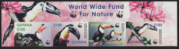 Guyana Birds WWF Toucans Imperf Top Strip Of 4v 2003 MNH SG#6406-6409 MI#7626-7629 Sc#3792 A-d - Guyana (1966-...)