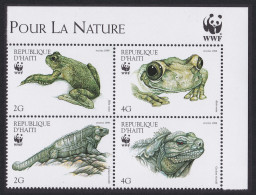 Haiti WWF Iguana Tree-frog Corner Block Of 4v WWF Logo 1999 MNH SG#1636-1639 MI#1588-1591 Sc#913 A-d - Haiti