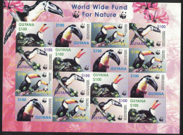 Guyana Birds WWF Toucans Imperf Sheetlet Of 4 Sets 2003 MNH SG#6406-6409 MI#7626-7629 Sc#3792 A-d - Guyane (1966-...)