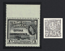 Guyana 'Independence' Overprint 1c Watermark Ww12 Upright Top Margin 1967 MNH SG#385 - Guyana (1966-...)