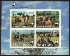 Guinea-Bissau WWF Defassa Waterbuck 4 Imperf Stamps In Block 2*2 Logo 2008 MI#3919-3922 - Guinée-Bissau