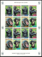 Guinea WWF Chimpanzee Imperf Sheetlet Of 4 Sets 2006 MNH MI#4222B-4225B - Guinea (1958-...)