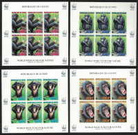 Guinea WWF Chimpanzee 4 Imperf Sheetlets Of 6 Stamps 6 Sets 2006 MNH MI#4222B-4225B - Guinée (1958-...)