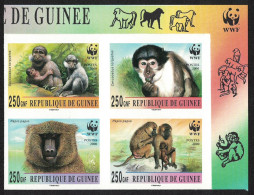 Guinea WWF Mangabey And Baboon 4 Imperf Stamps In Block 2*2 2000 MNH - Guinée (1958-...)